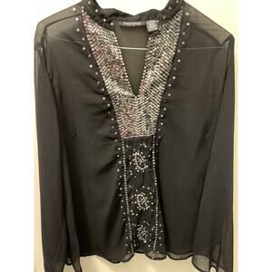 The In Shop Womens Black Top- Xl-Sleeve Sequined Blouse